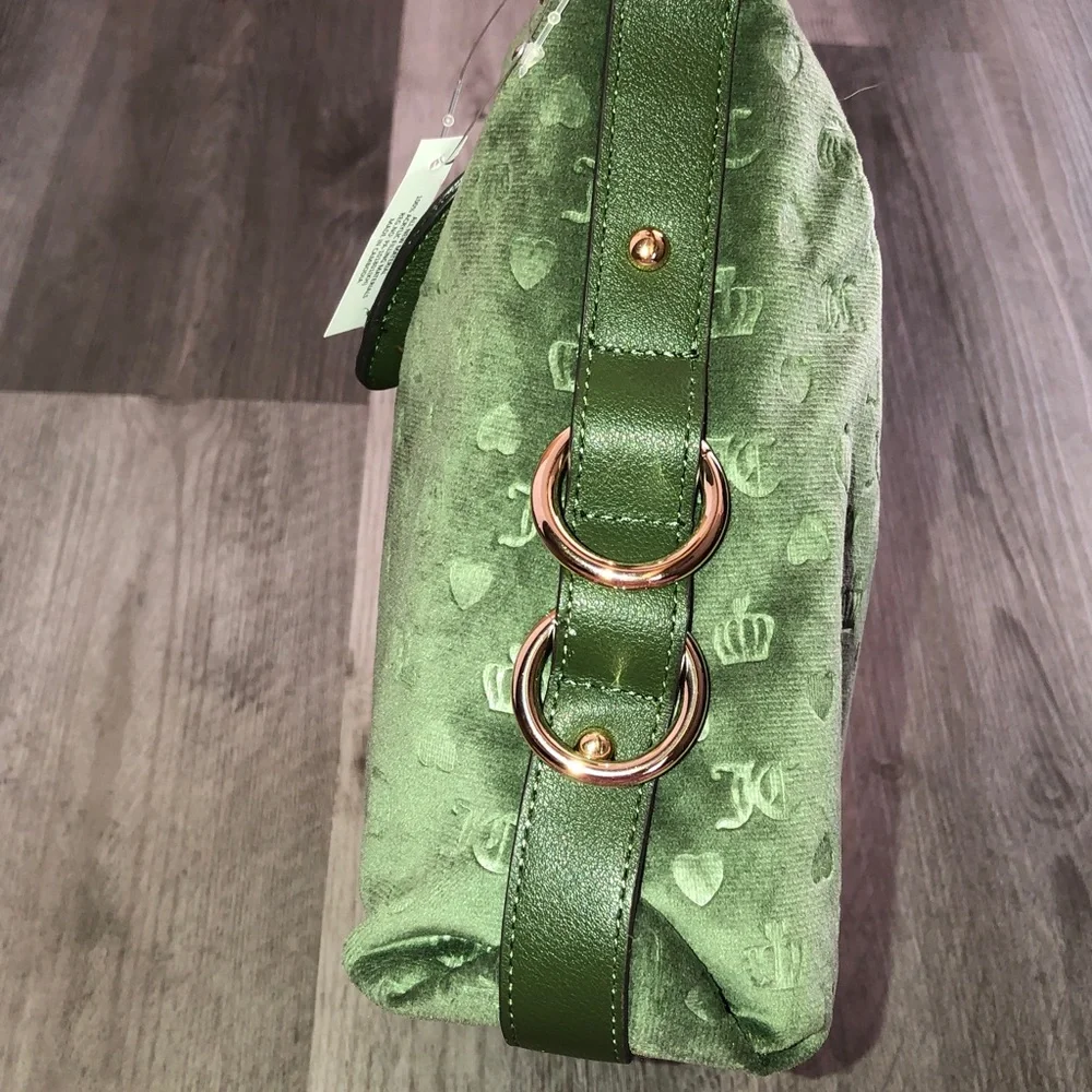 Juicy Couture Supergreens First Class Couture Hobo Bag Velvet & Faux Leather NWT